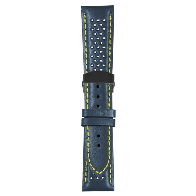 Blue and Yellow Perforated Rally Strap with Deployant Matte Black Clasp