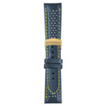 Blue and Yellow Perforated Rally Strap with Deployant Yellow Gold Clasp