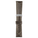 Brown and White Perforated Rally Strap with Deployant Brushed Silver Clasp