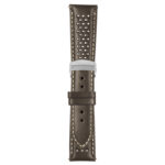 Brown and White Perforated Rally Strap with Deployant Polished Silver Clasp