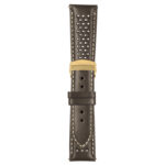 Brown and White Perforated Rally Strap with Deployant Yellow Gold Clasp