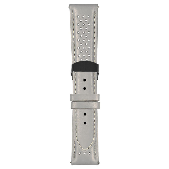 Grey and White Perforated Rally Strap with Deployant Matte Black Clasp