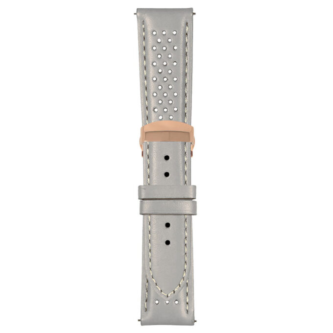 Grey and White Perforated Rally Strap with Deployant Rose Gold Clasp