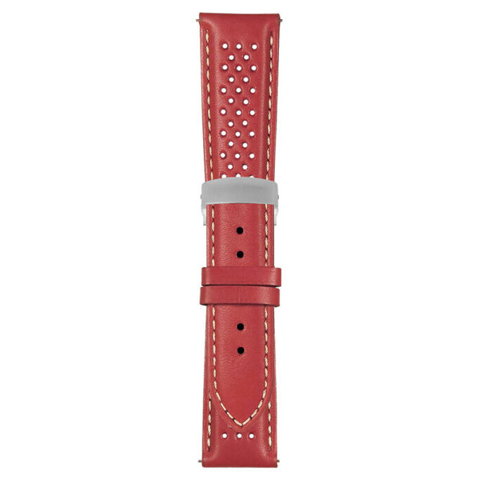 Red and White Perforated Rally Strap with Deployant Brushed Silver Clasp