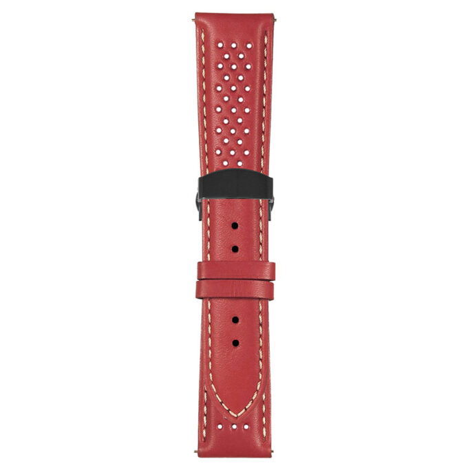 Red and White Perforated Rally Strap with Deployant Matte Black Clasp