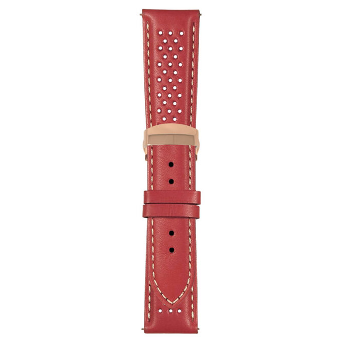 Red and White Perforated Rally Strap with Deployant Rose Gold Clasp