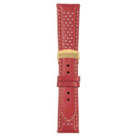 Red and White Perforated Rally Strap with Deployant Yellow Gold Clasp