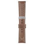 Tan and White Perforated Rally Strap with Deployant Brushed Silver Clasp