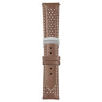 Tan and White Perforated Rally Strap with Deployant Polished Silver Clasp