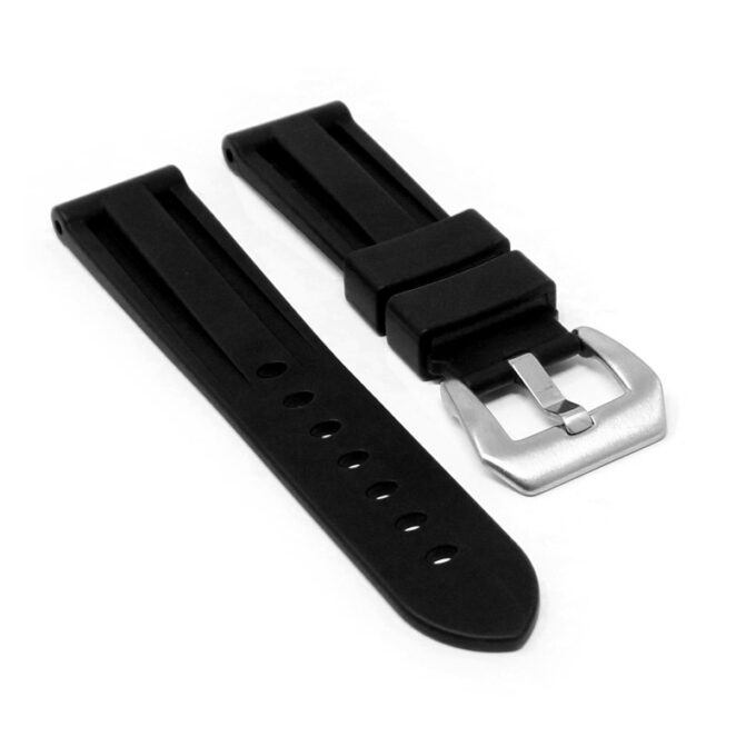 fk22.1 Angle Black DASSARI Heavy Duty FKM Rubber Watch Band Strap 22mm 24mm