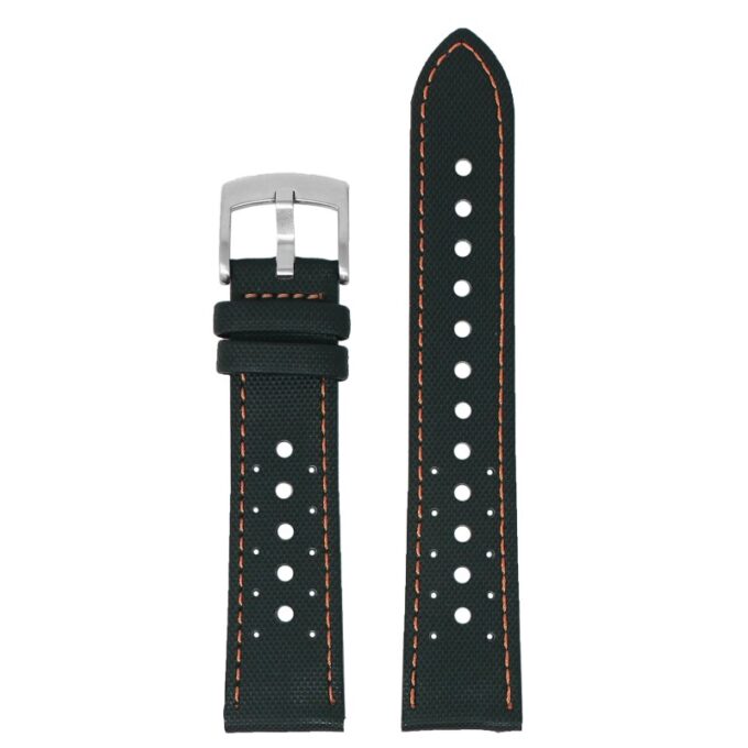 kd7.1.12 Up Black and Orange DASSARI Perforated Sailcloth Watch Band Strap 19mm 20mm 22mm