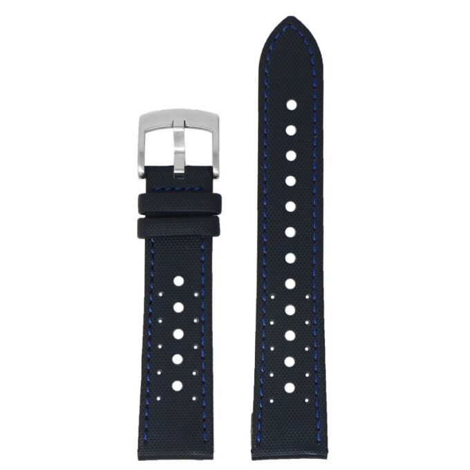 kd7.1.5 Up Black and Blue DASSARI Perforated Sailcloth Watch Band Strap 19mm 20mm 22mm