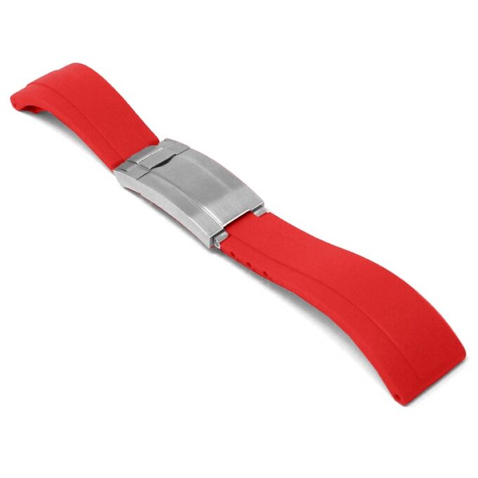 r.rx8.6.bs Main Red Brushed Silver Clasp StrapsCo Gridlock Rubber Watch Band Strap for Rolex 20mm