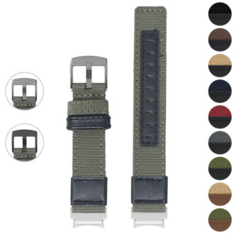 Gallery Green StrapsCo Rugged Canvas Watch Band Strap with Brush Silver Adapter