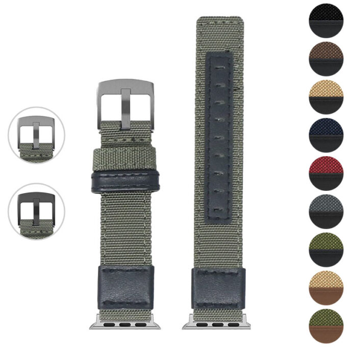 Gallery Green StrapsCo Rugged Canvas Watch Band Strap with Brush Silver Adapter