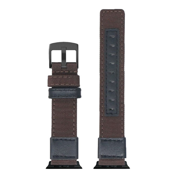 Up Brown StrapsCo Rugged Canvas Watch Band Strap with Black Adapter