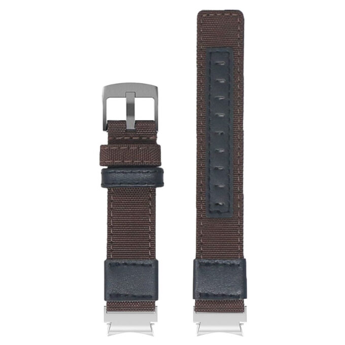 Up Brown StrapsCo Rugged Canvas Watch Band Strap with Brush Silver Adapter