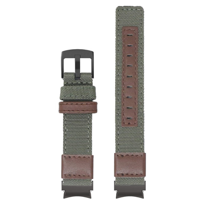 Up Green & Brown StrapsCo Rugged Canvas Watch Band Strap with Black Adapter