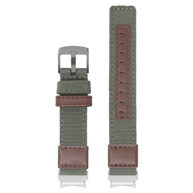 Up Green & Brown StrapsCo Rugged Canvas Watch Band Strap with Brush Silver Adapter