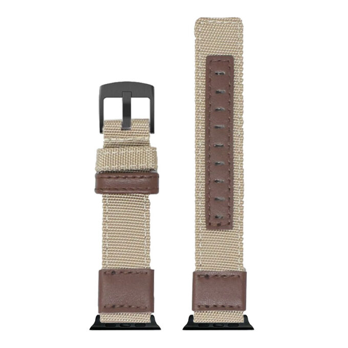 Up Tan & Brown StrapsCo Rugged Canvas Watch Band Strap with Black Adapter