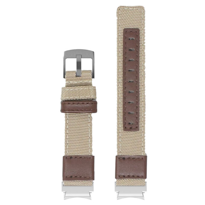 Up Tan & Brown StrapsCo Rugged Canvas Watch Band Strap with Brush Silver Adapter