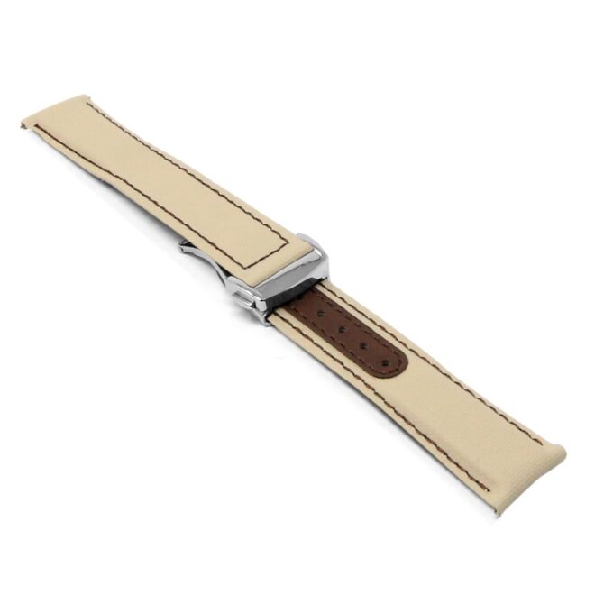 kd8.17.2.ps Angle Beige and Brown Dassari Sailcloth Explorer Watch Band Strap with Deployant Clasp 19mm 20mm 21mm 22mm