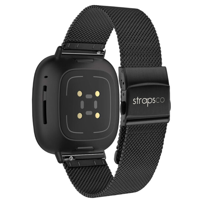 m111 Black StrapsCo Pro Mesh Stainless Steel Watch Band Strap for Fitbit Sense & Versa 3