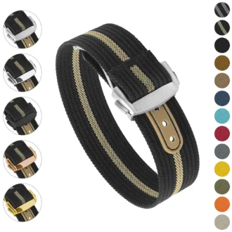 nt16 Gallery Black & Beige StrapsCo One Piece Explorer Watch Band Strap with Deployant Clasp 18mm 20mm 22mm
