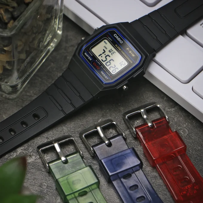 ca.r1 Flatlay Classic Rubber Watch Band Strap For Casio F 91W F84 F105 F108 A158 A168 AE1200