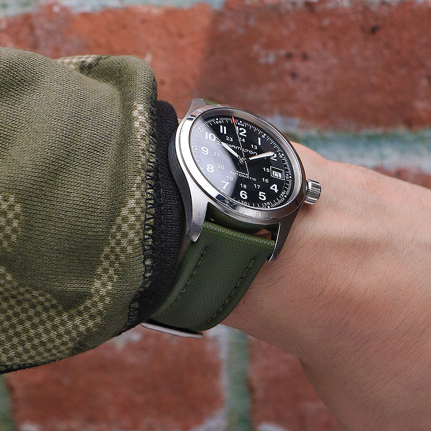 one watch four looks hamilton khaki field sailcloth strap