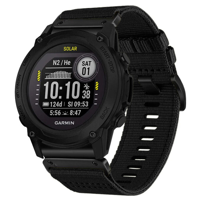 g.ny200.1 Midnight Black Pro Seatbelt Two Piece Watch Band Strap for Garmin Descent G1