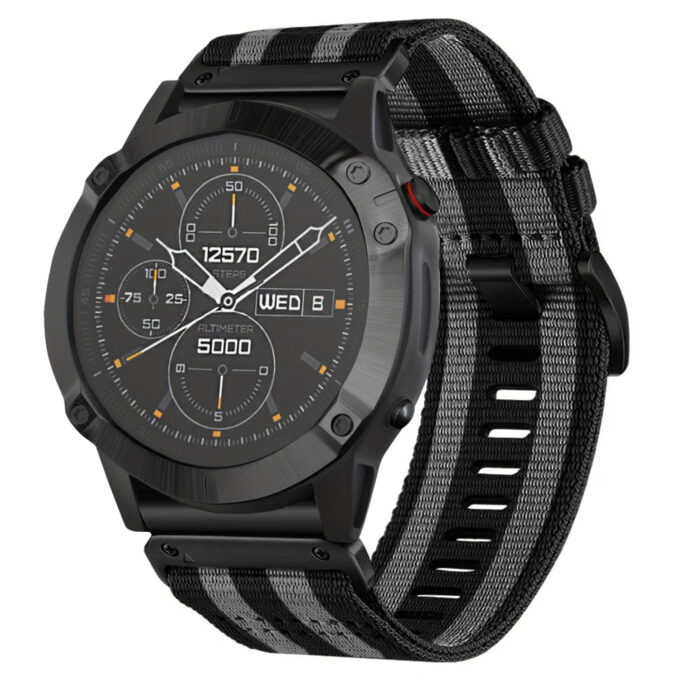 g.ny200.1.7 Angle Black and Grey Bond Pro Seatbelt Two Piece Watch Band Strap for Garmin Approach S60