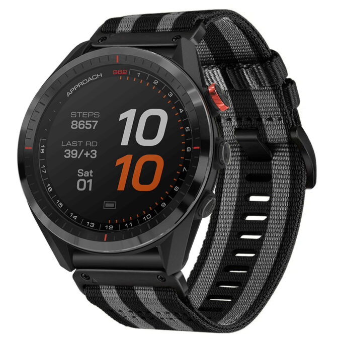 g.ny200.1.7 Angle Black and Grey Bond Pro Seatbelt Two Piece Watch Band Strap for Garmin Approach S62