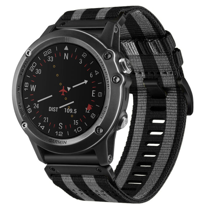 g.ny200.1.7 Black and Grey Bond Pro Seatbelt Two Piece Watch Band Strap for Garmin D2 Bravo