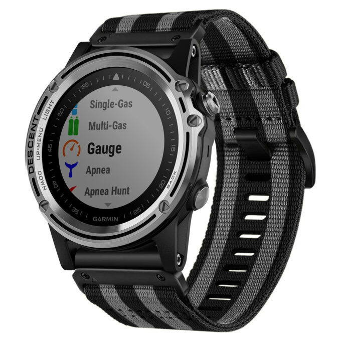 g.ny200.1.7 Black and Grey Bond Pro Seatbelt Two Piece Watch Band Strap for Garmin Descent Mk1