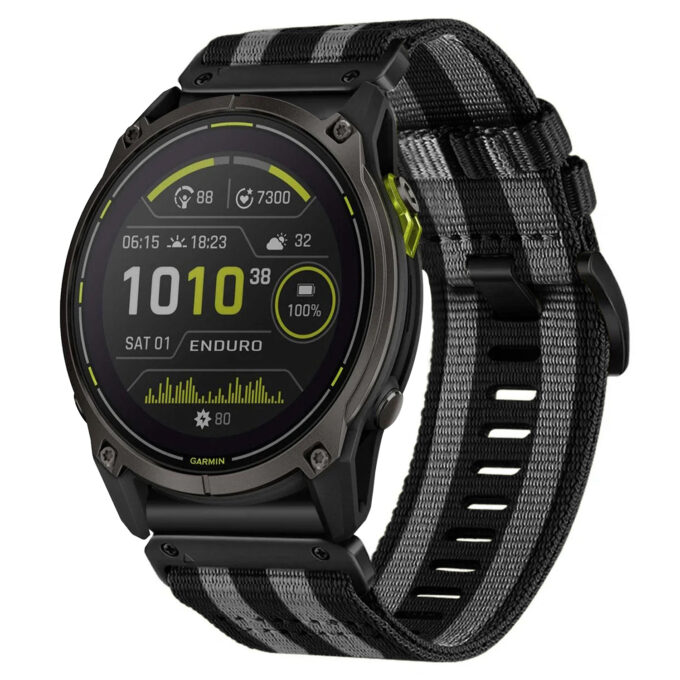 g.ny200.1.7 Black and Grey Bond Pro Seatbelt Two Piece Watch Band Strap for Garmin Enduro