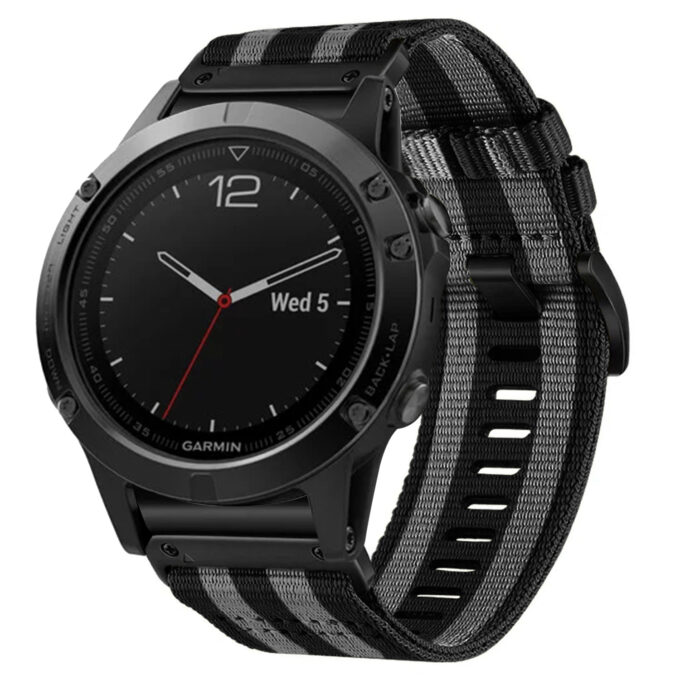 g.ny200.1.7 Black and Grey Bond Pro Seatbelt Two Piece Watch Band Strap for Garmin Fenix 5