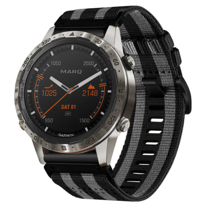 g.ny200.1.7 Black and Grey Bond Pro Seatbelt Two Piece Watch Band Strap for Garmin MARQ