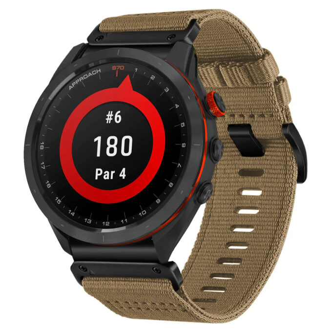 g.ny200.17 Khaki Camel Pro Seatbelt Two Piece Watch Band Strap for Garmin Approach S70