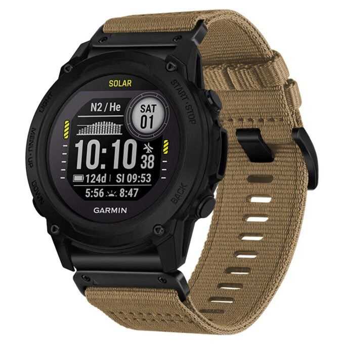 g.ny200.17 Khaki Camel Pro Seatbelt Two Piece Watch Band Strap for Garmin Descent G1