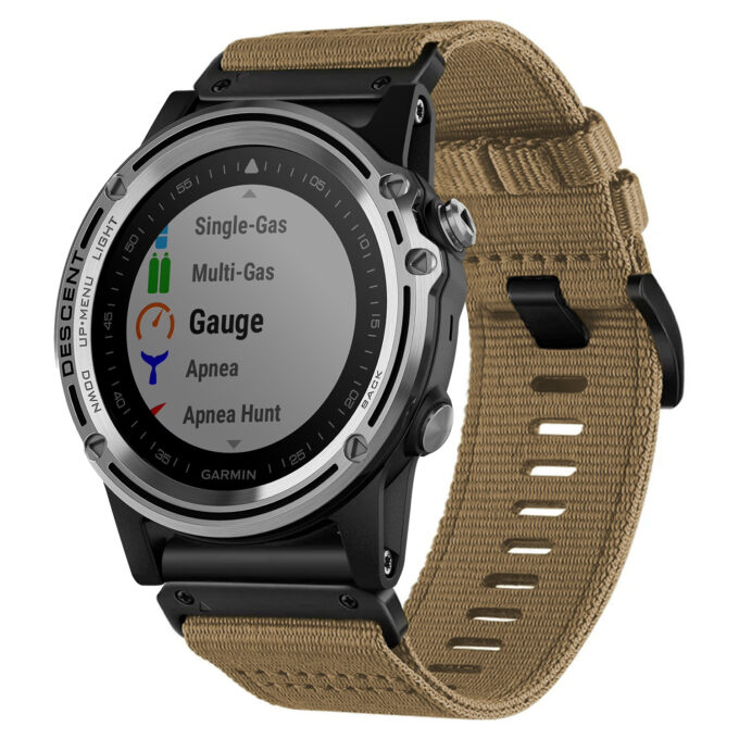 g.ny200.17 Khaki Camel Pro Seatbelt Two Piece Watch Band Strap for Garmin Descent Mk1