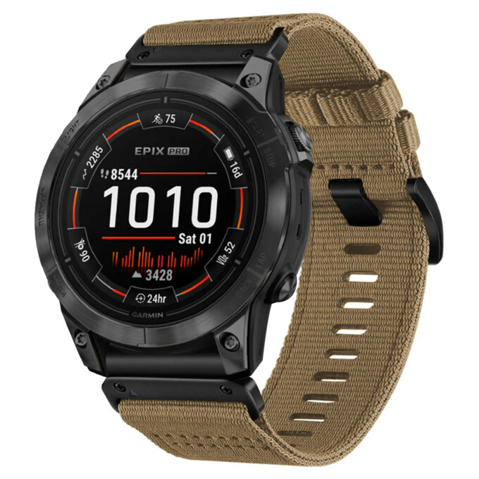 g.ny200.17 Khaki Camel Pro Seatbelt Two Piece Watch Band Strap for Garmin Epix Pro