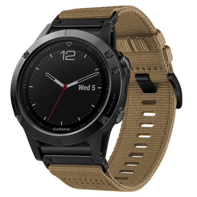 g.ny200.17 Khaki Camel Pro Seatbelt Two Piece Watch Band Strap for Garmin Fenix 5