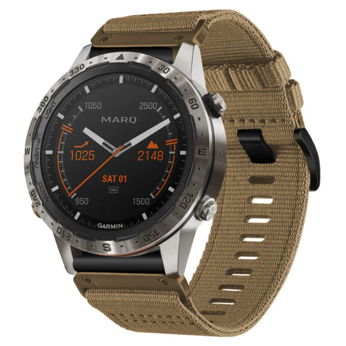 g.ny200.17 Khaki Camel Pro Seatbelt Two Piece Watch Band Strap for Garmin MARQ