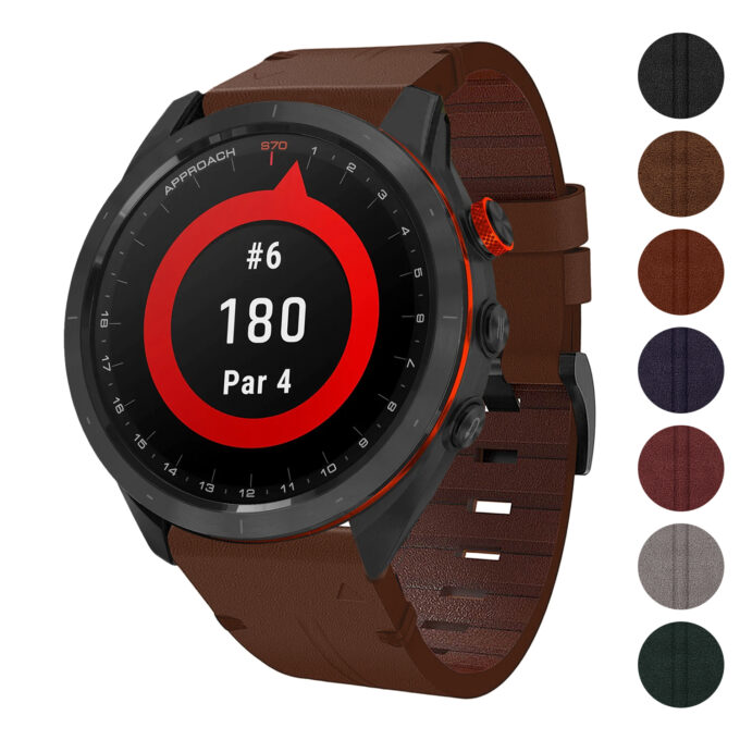 g.l11 Gallery Brown Genuine Italian Leather Strap for Garmin QuickFit Devices for Garmin Approach S70 – 47mm