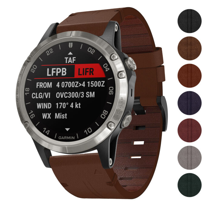 g.l11 Gallery Brown Genuine Italian Leather Strap for Garmin QuickFit Devices for Garmin D2 Delta