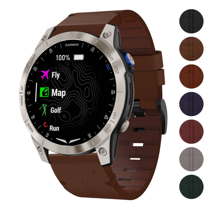 g.l11 Gallery Brown Genuine Italian Leather Strap for Garmin QuickFit Devices for Garmin D2 Mach 1
