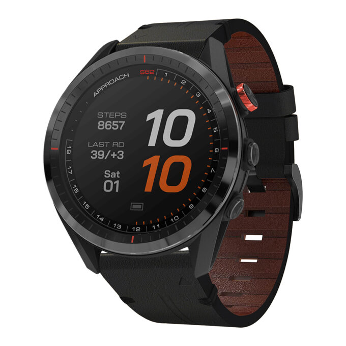 g.l11.1 Front Black Genuine Italian Leather Strap for Garmin QuickFit Devices for Garmin Approach S62