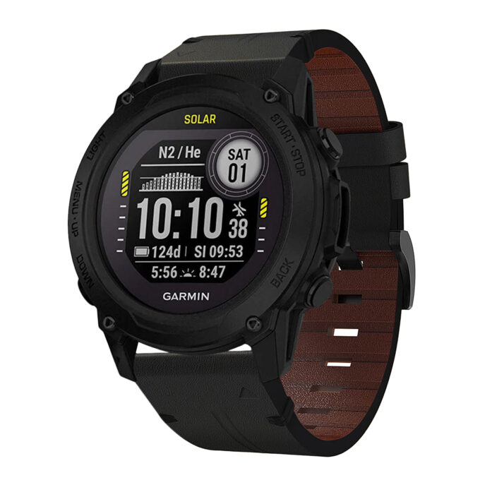 g.l11.1 Front Black Genuine Italian Leather Strap for Garmin QuickFit Devices for Garmin Descent G1