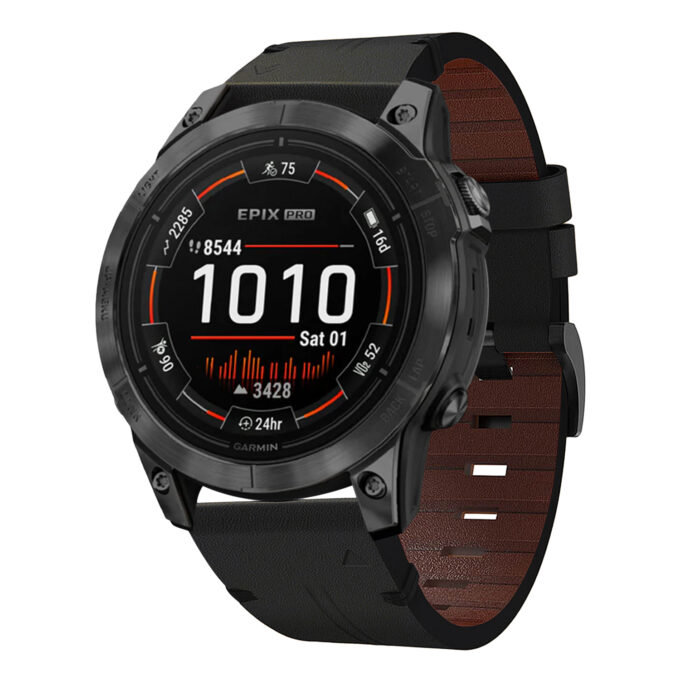 g.l11.1 Front Black Genuine Italian Leather Strap for Garmin QuickFit Devices for Garmin Epix Pro – 47mm